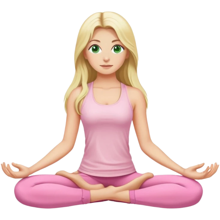 Long haired blonde with dark green eyes yoga girl light pink clothes n emoji