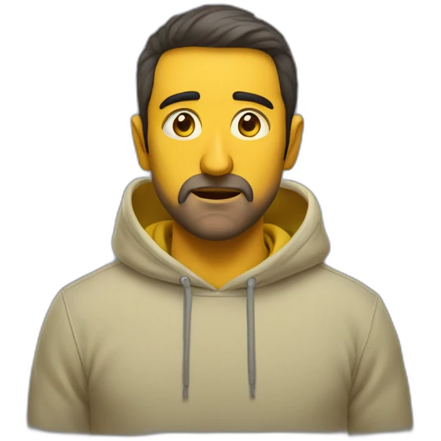 Armenian men in yellow sweatshirt shocked looking at kamera emoji