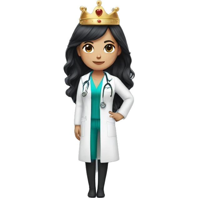 Female doctor with long black hair and a cat crown emoji