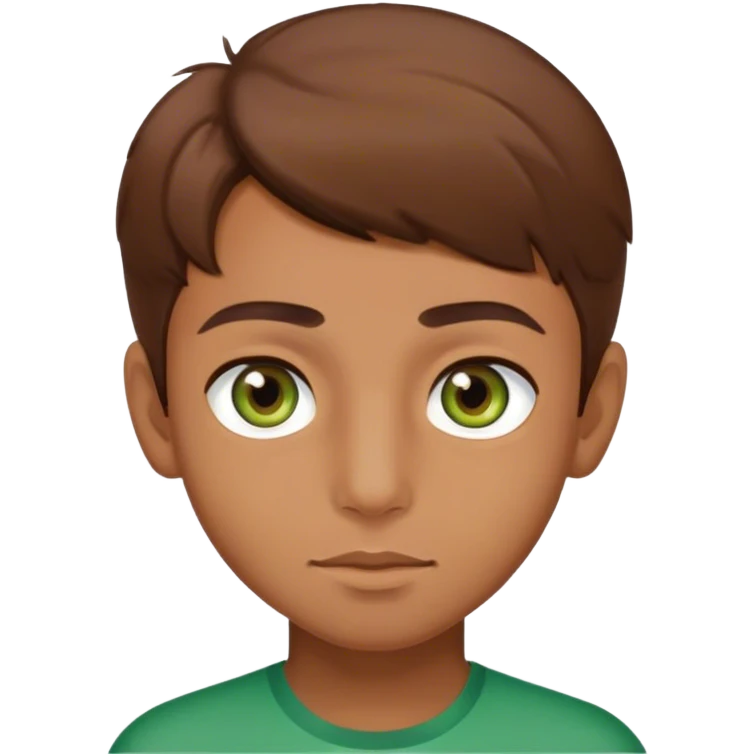 Pakistani boy  with hazel green eyes, brown hair and tan emoji