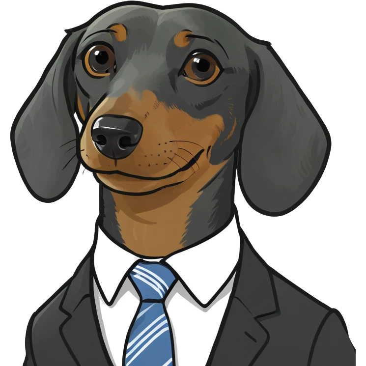 Create a weaner dog with a suite and tie emoji