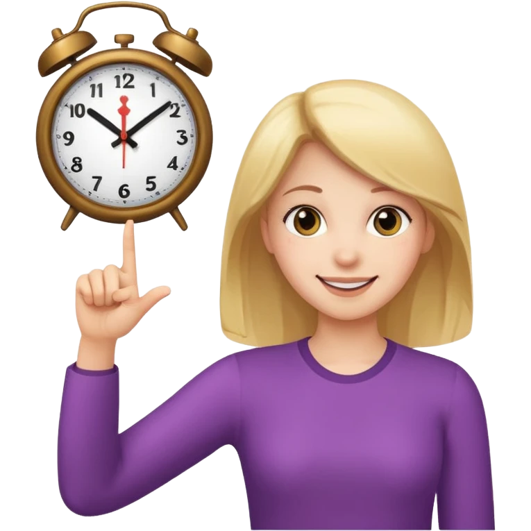  girl pointing at a clock emoji