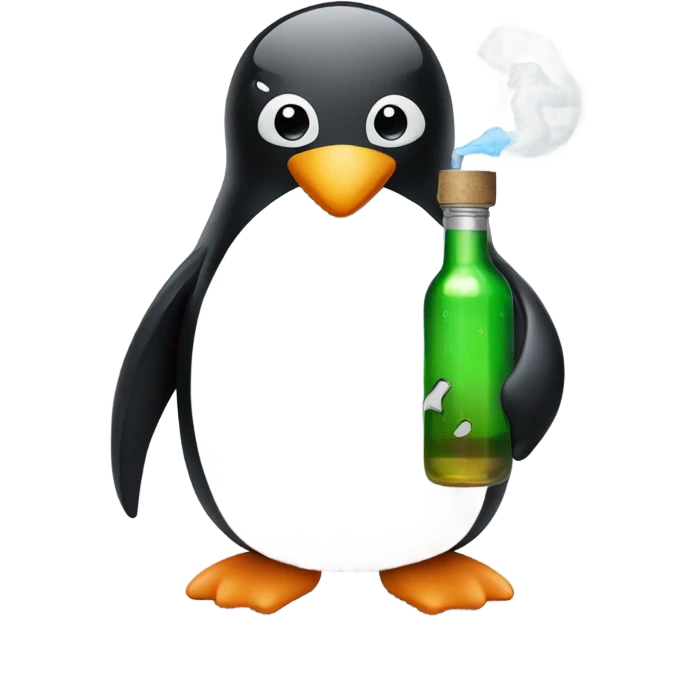 penguin with a glass bottle and a vape emoji
