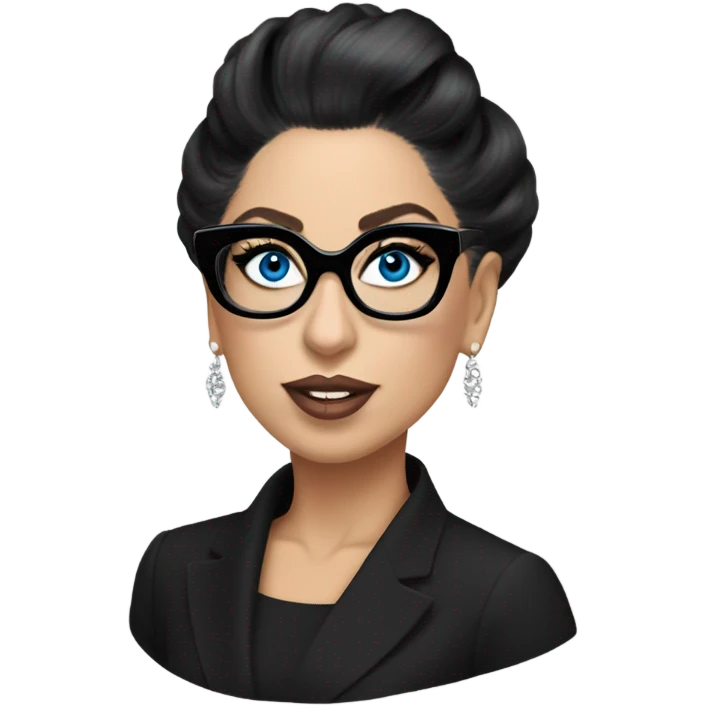 Lady gaga blue eyes black glasses classy updo  emoji