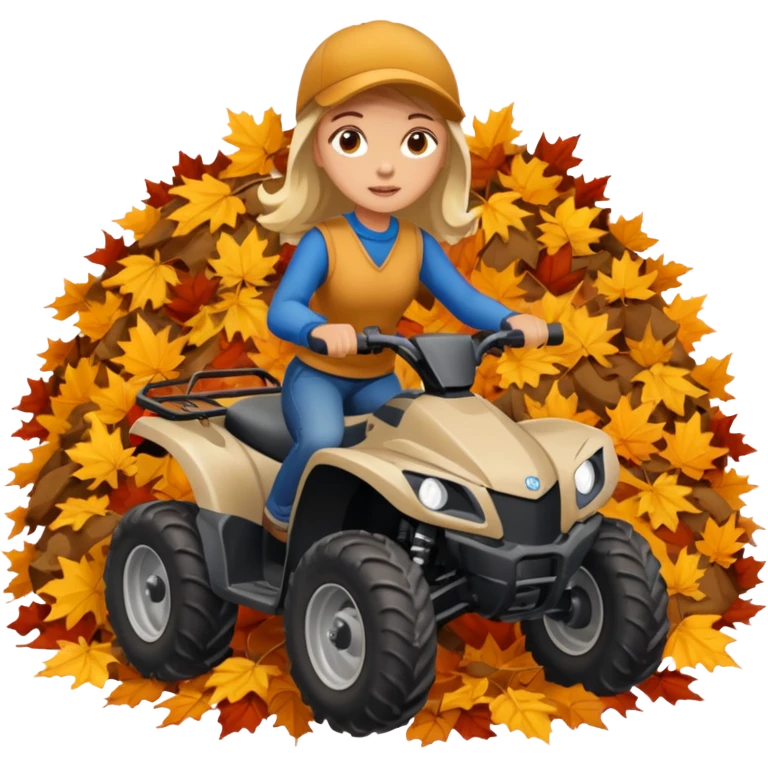 Girl driving a four wheeler through a pile of fall leaves emoji