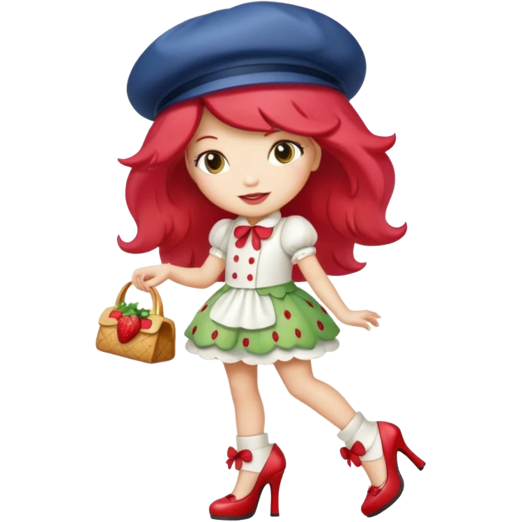 pretty and cute realistic modern day strawberry shortcake full body with high heels emoji emoji