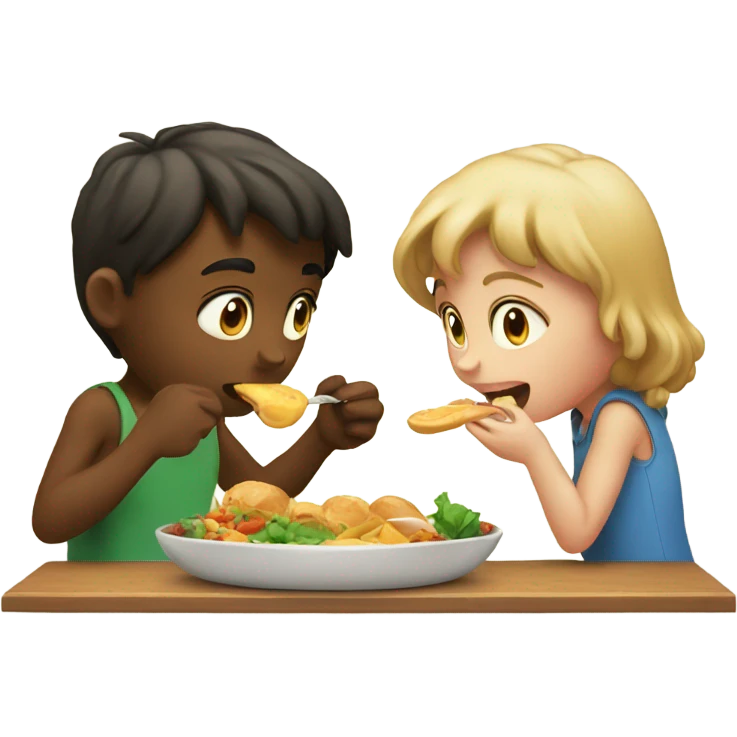 A boy and a girl tasting  emoji