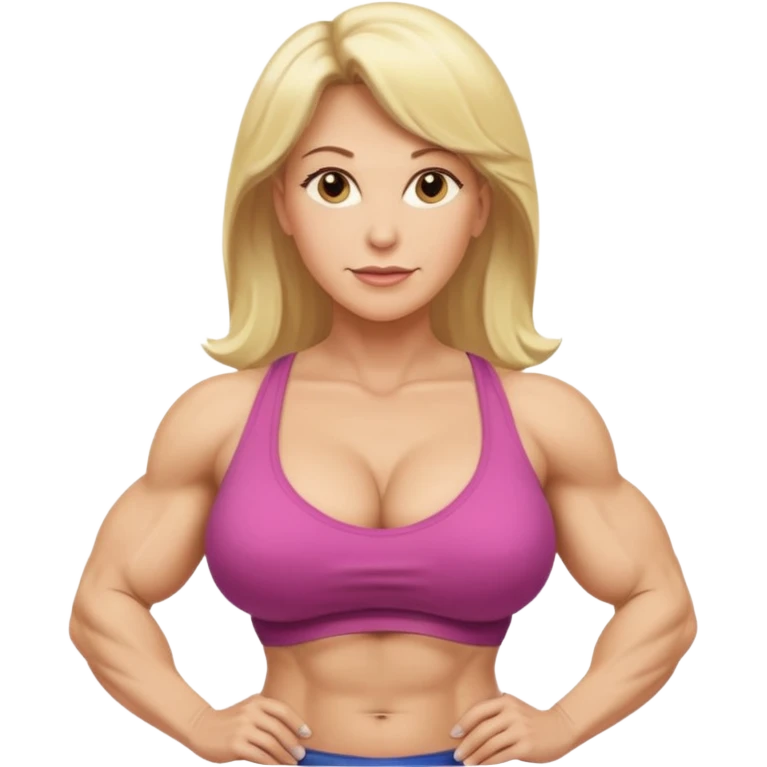 Woman in her 50s, blonde hair, massive boobs, massive ass, has a 12 inch dick, is a Futa. emoji
