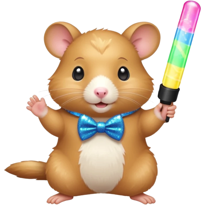 A hamster wearing a glittery bowtie, spinning around with a glow stick



















 emoji