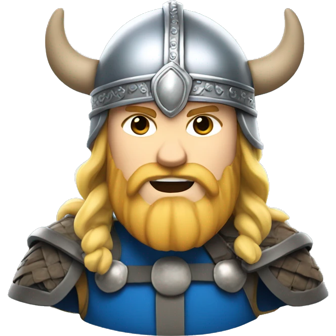 Viking with silver helmet, blue tunic, blonde hair, muscular emoji