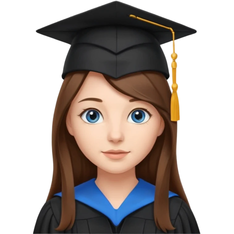 school graduation with a pretty female graduating student with long brown hair, blue eyes emoji