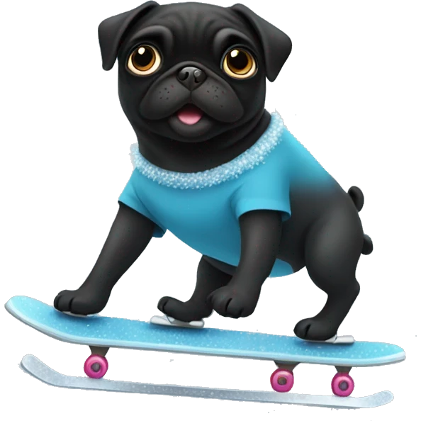 Black pug ice skating emoji