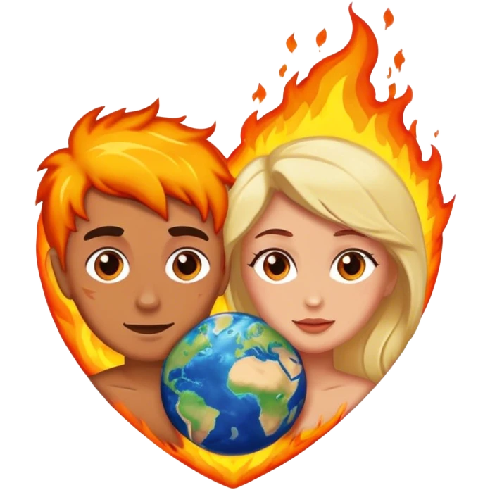 planet earth on fire with two people in love  emoji