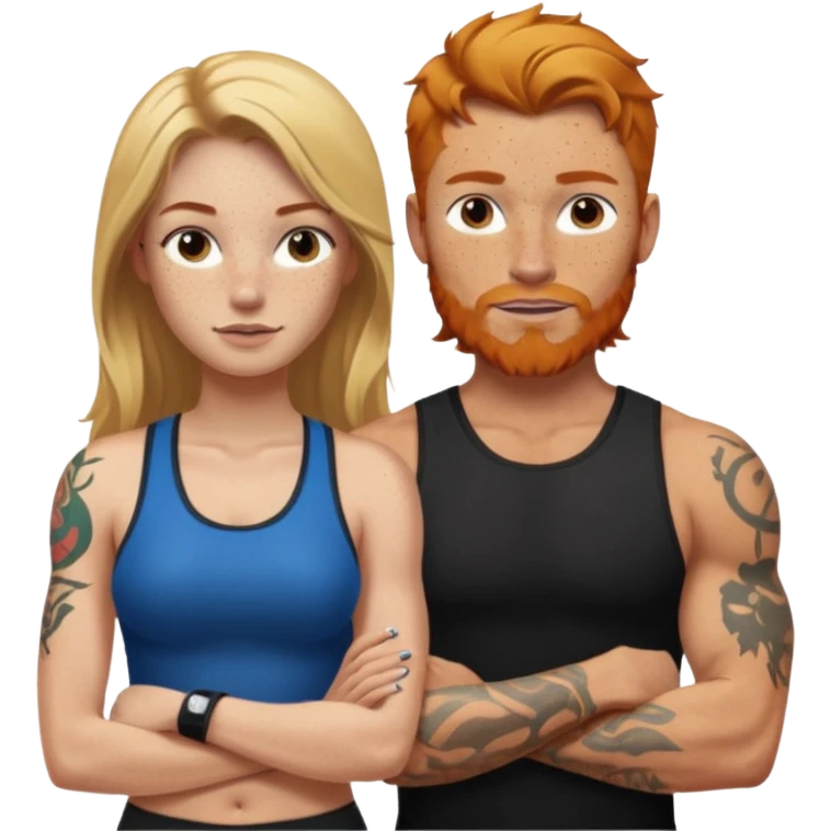 girl with long blonde hair and tattoos next to an athletic masculine ginger girl  emoji