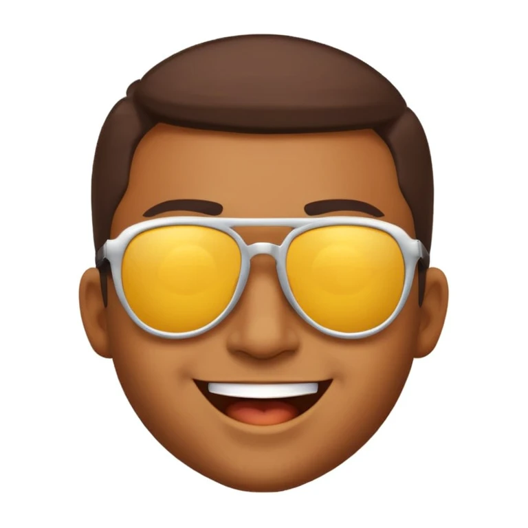 brown-skinned man with sunglasses, yellow background, classic emoji style, winking emoji