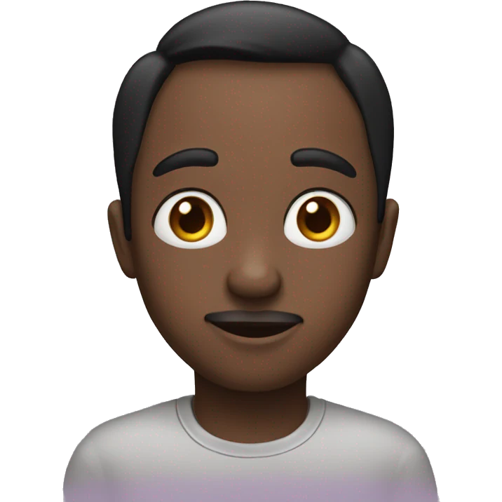 he has got a black short hair, big eyes, big nose with fair confections emoji