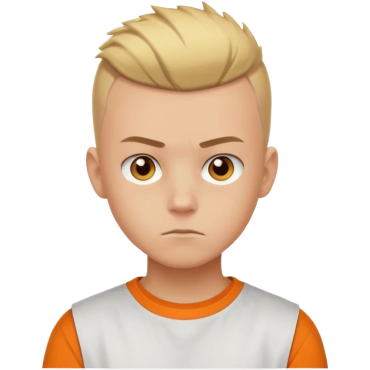 Blonde Buzzcut And Brown Mohawk. Amber Eye. Orange Tshirt. White Sleeve. Teenage Boy emoji