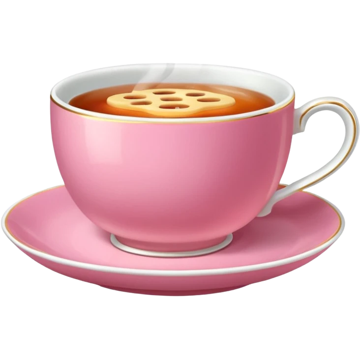 An emoji of a steaming hot cup of tea. The cup should be pink, the tea should be breakfast tea colours and the background should be transparent emoji