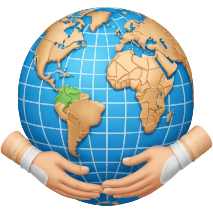 Generate an emoji of two hands shaking in front of a globe. Have a bandage wrap around the globe in the background. emoji