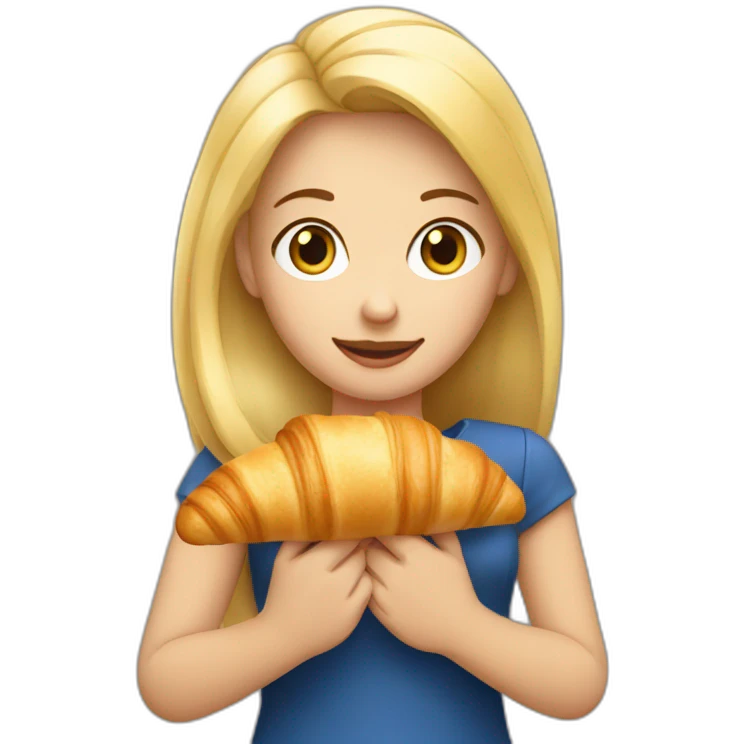 French Blond Girl Holding a Croissant emoji