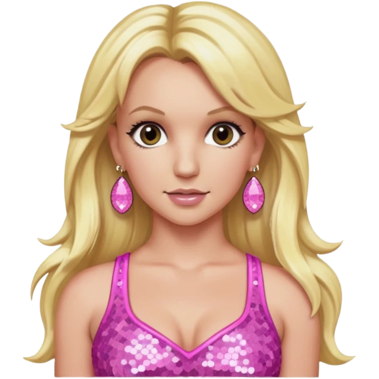 Britney Spears with long blonde hair, pink sequin crop top, pink earring emoji
