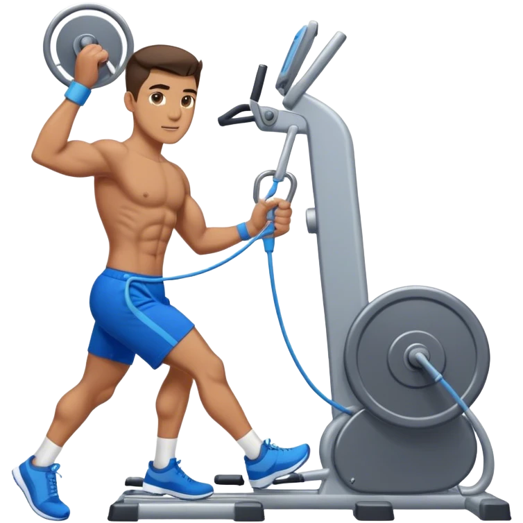 fit man with blue shorts using cable-machine emoji