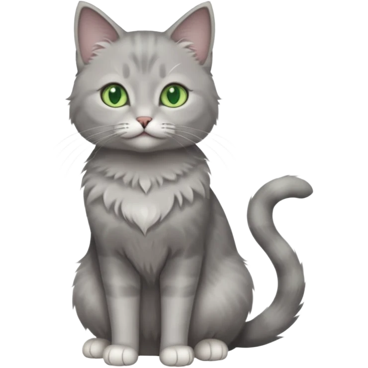 full body view of beautiful female grey cat with green eyes, white paws and white chest emoji