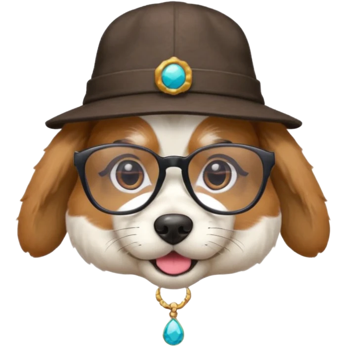 dog wearing a hat and glassess and earrings emoji