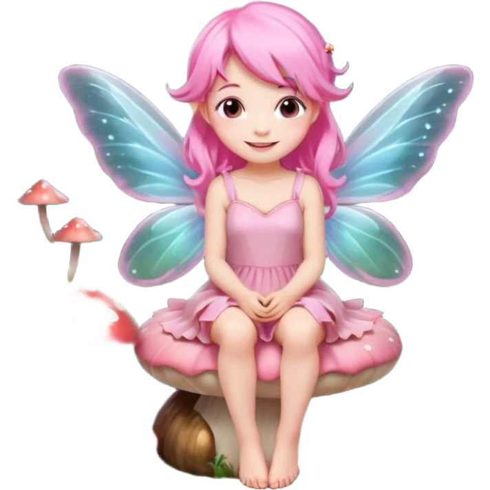 A tiny pastel fairy with pink hair with glowing wings and a sweet smile  emoji