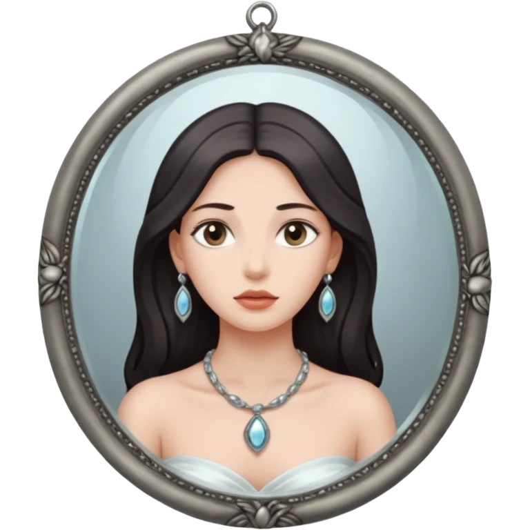 Woman facing ancient mirror, reflection slightly delayed and darker emoji