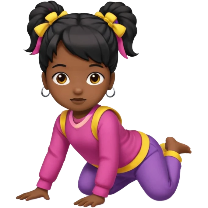 girl black twin tail baby wearing colorful clothes crawling on the floor emoji