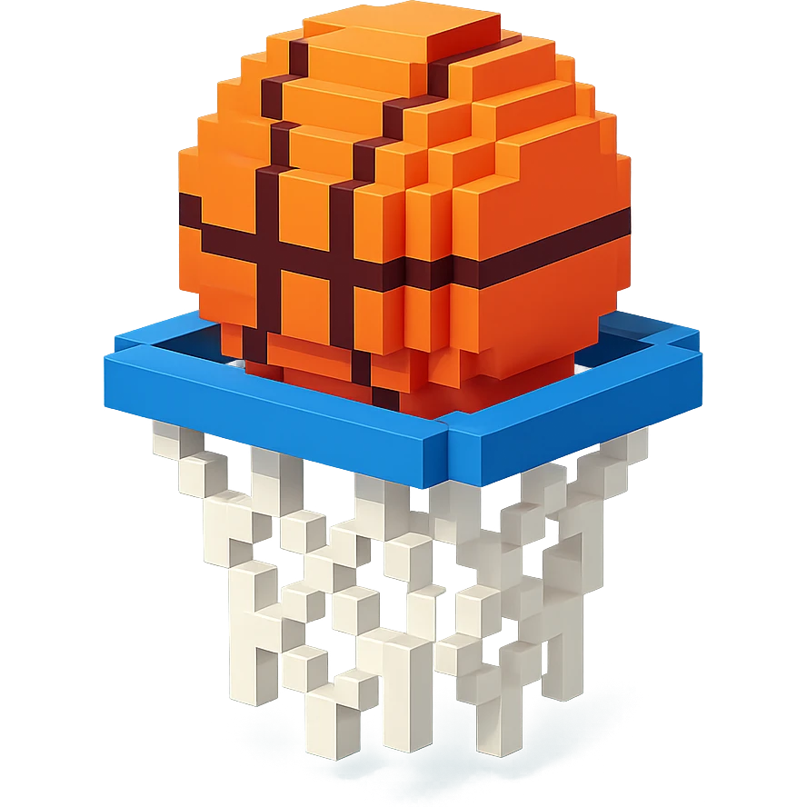 A voxel-style basketball in a net emoji