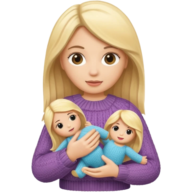 woman holding blonde knitted doll emoji