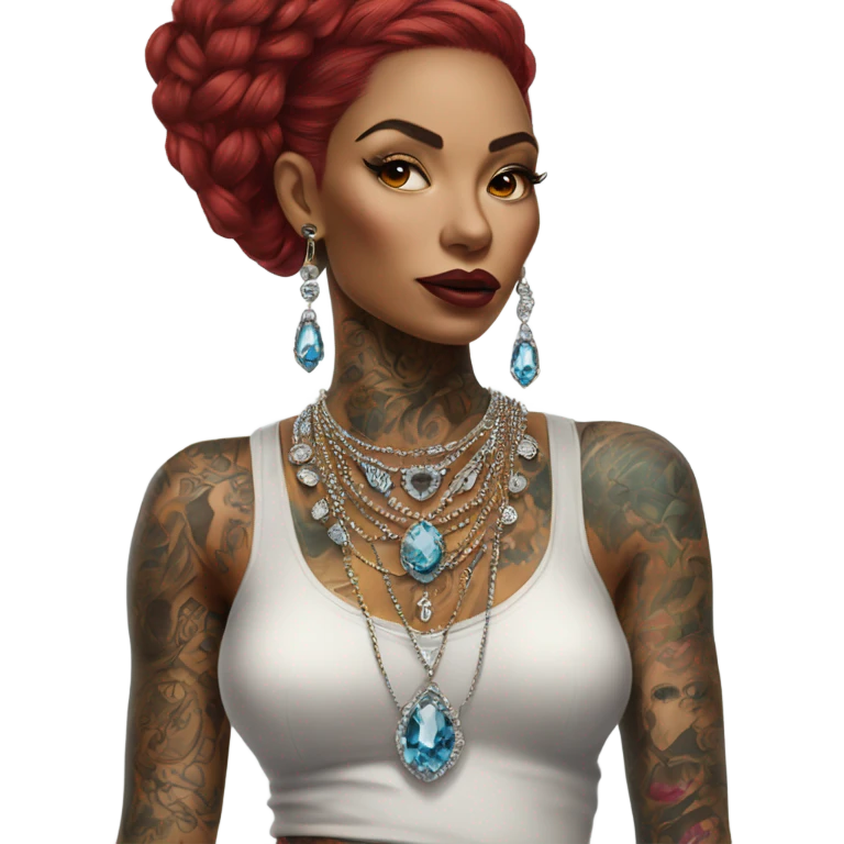 Hyper Realistic tattooed lady wearing expensive jewelry emoji
