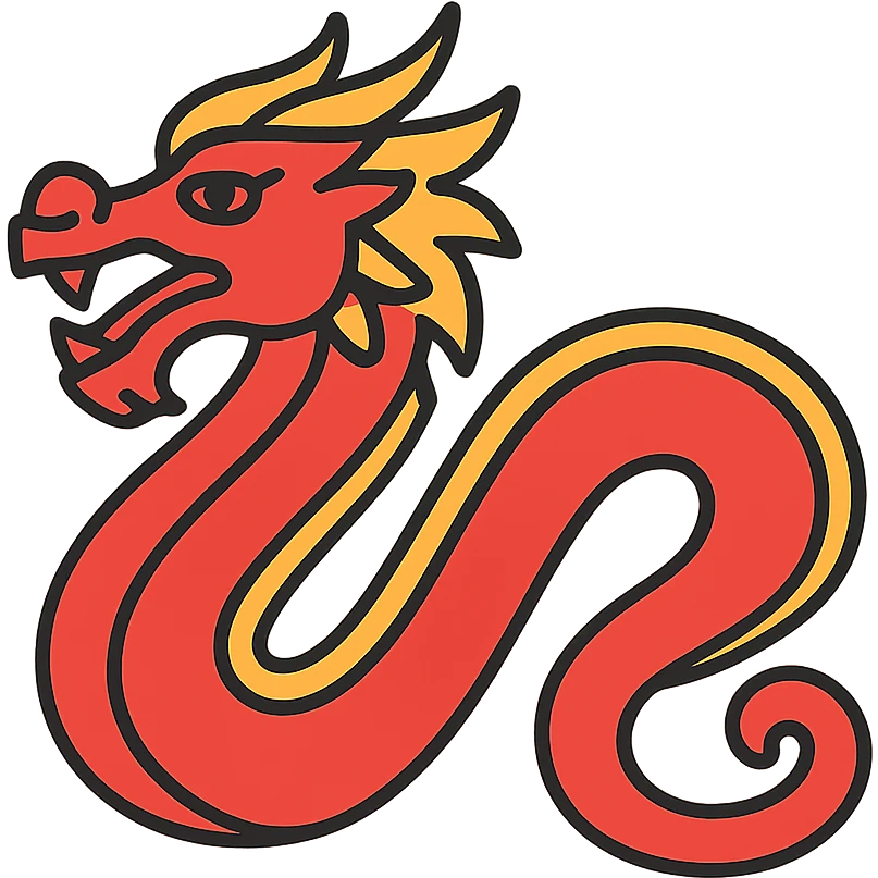 Chinese style dragon icon, elegant and flowing lines, traditional red and gold colors emoji