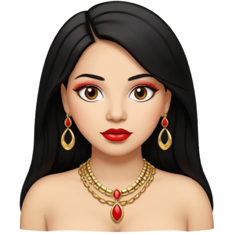 Mexican Light skin big brown eyes glamorous thick full figured women black medium straight hair red lips necklace  emoji