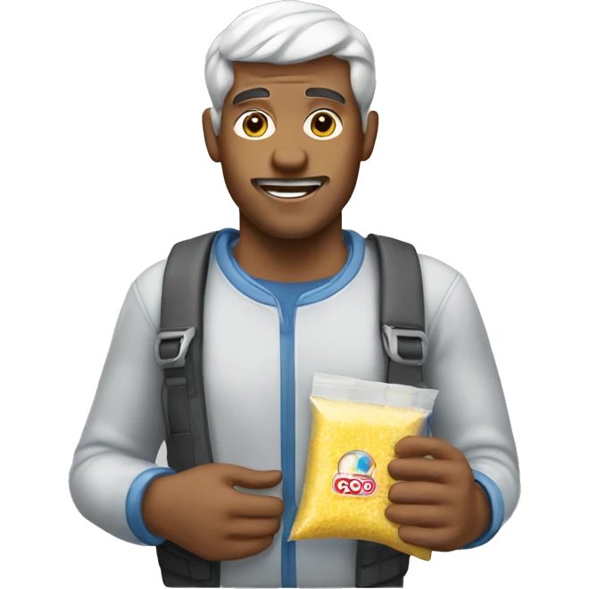 Man with small clear bag of sugar emoji
