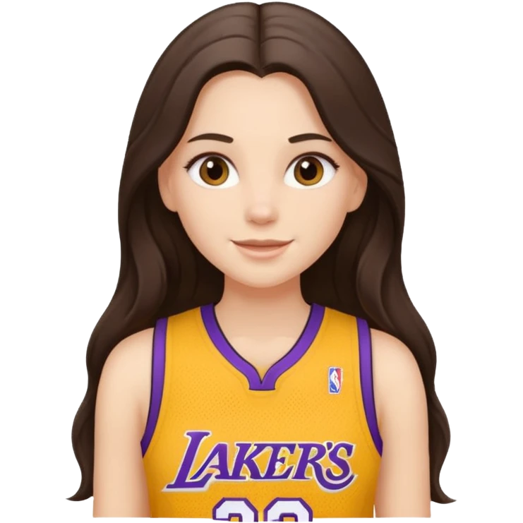 white happy long haired brunette girl in Laker's jersey emoji