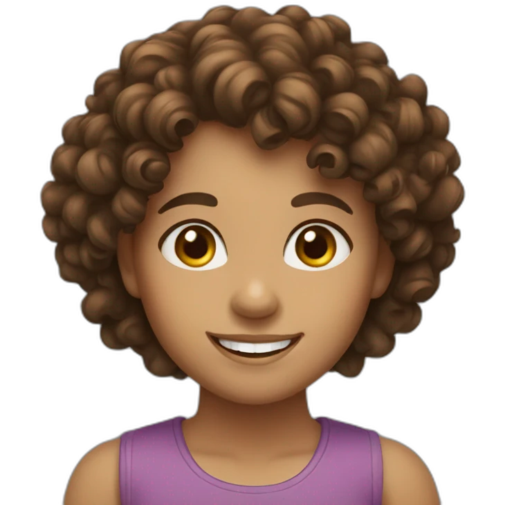 brown hair curly girl with a great smile emoji