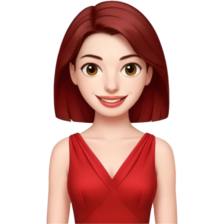 Anne Hathaway in red dress, cute emoji