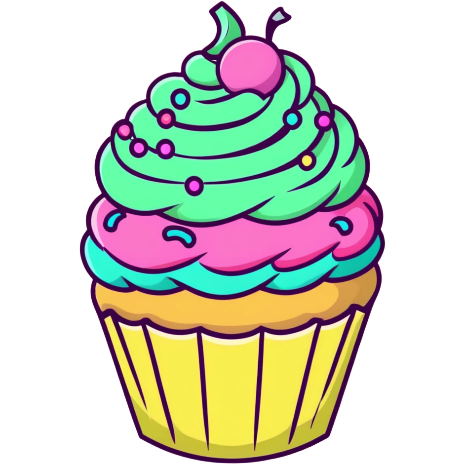 cute cupcake with swirled pink icing and colorful sprinkles emoji