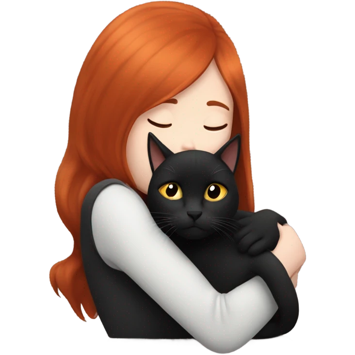 Redhead Girl cuddling with black cat emoji