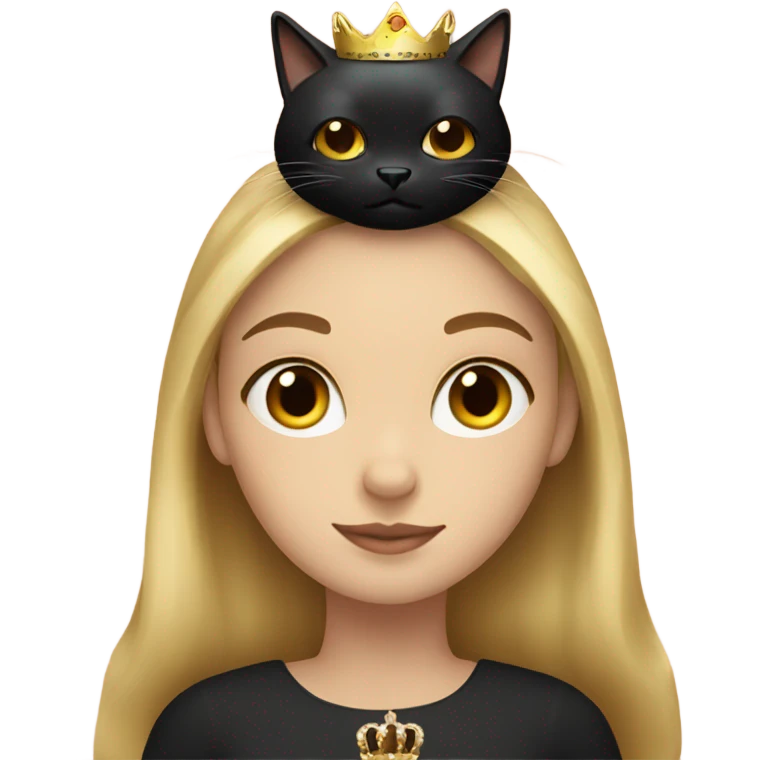 Blonde girl holding a black cat wearing pink and cat is wearing a crown emoji