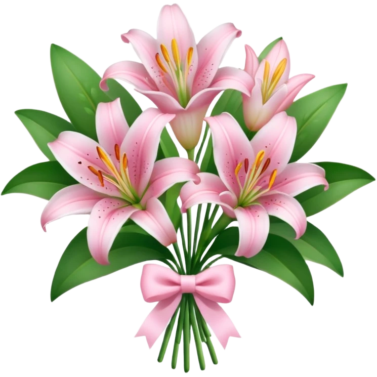 bouquet of baby pink lilies with white bow emoji