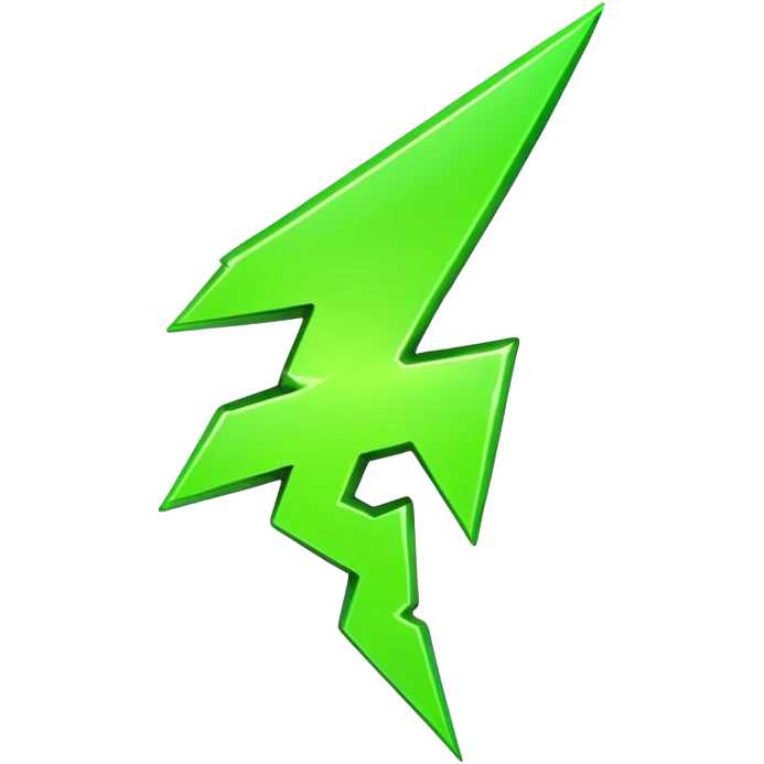 A single neon green lightning bolt emoji, glossy and smooth, vibrant neon green color, high detail, simple and cute design, isolated on white background, centered composition

 emoji