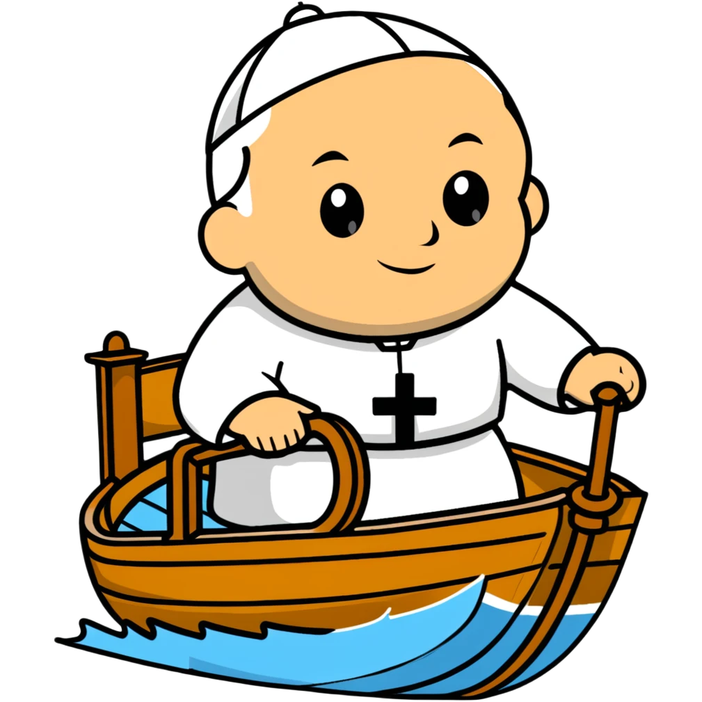 Pope John Paul II riding on a boat emoji
