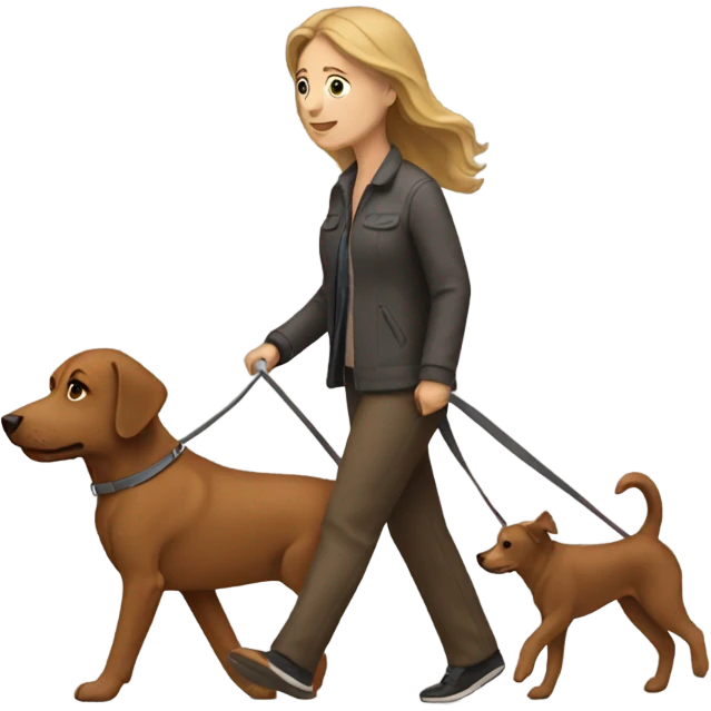 White woman walking a brown dog  emoji
