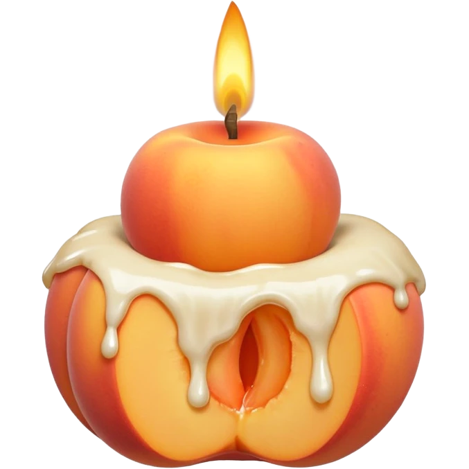 Peach covered with cream and a candle on it emoji