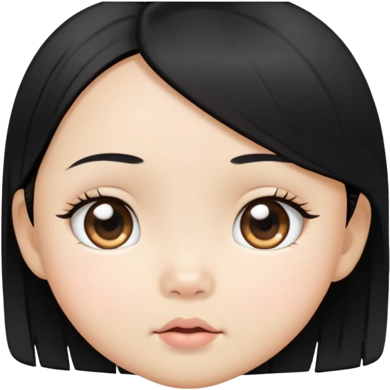 close up toddler girl face, Asian eyes, light skin, straight black hair emoji
