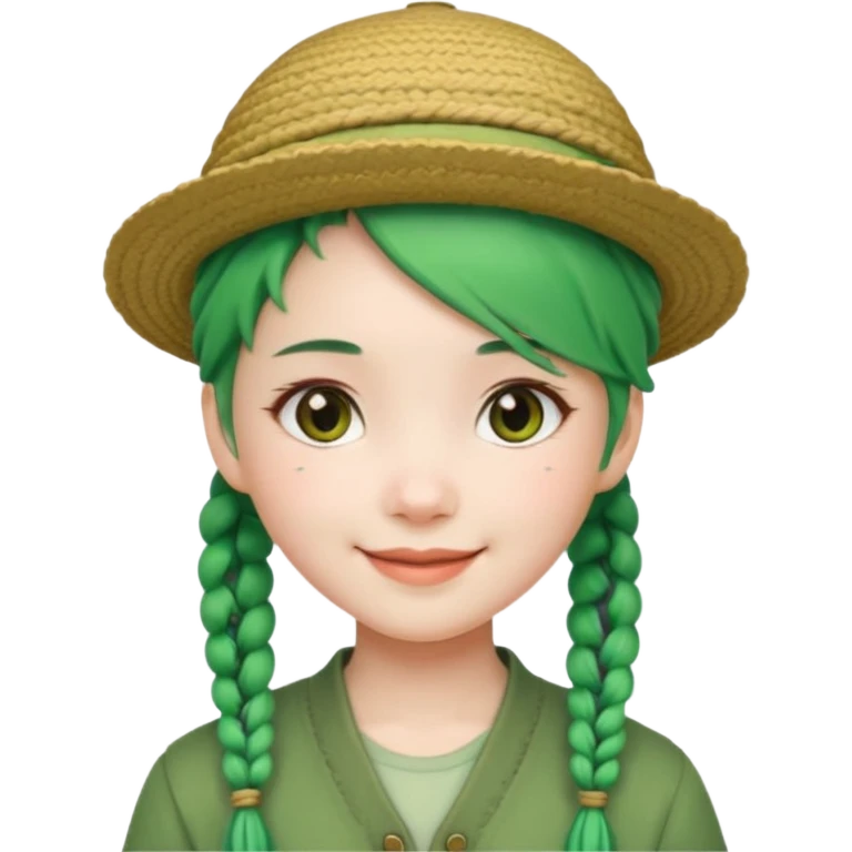 chinese girl green haired with braids an hat emoji